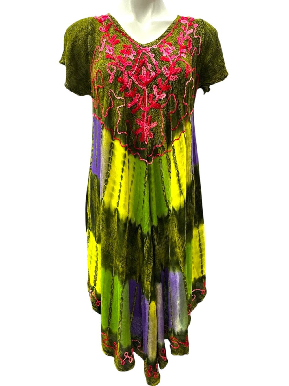 NF Tie Dye Embroidered Midi Dress Women One Size Green Boho Festival Beach